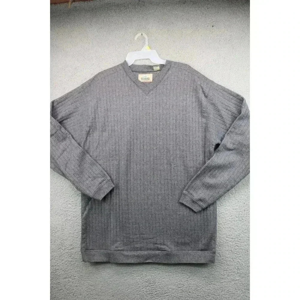 Redhead Men's Ribbed Pullover Sweater-Large-Gray-Cotton Blend-Nice
